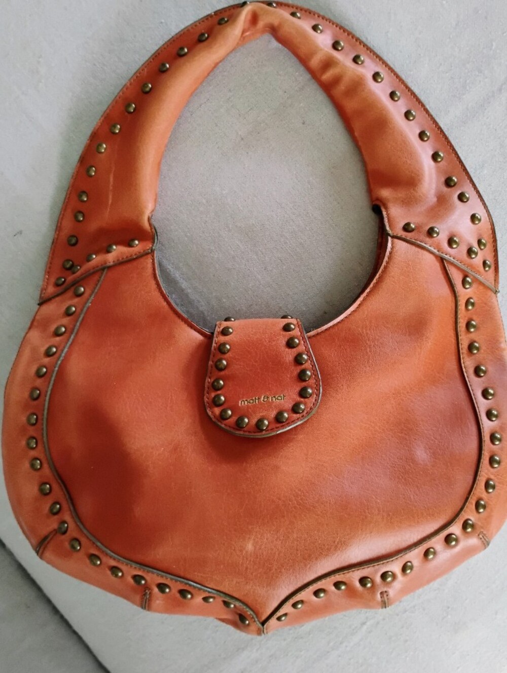 Matt & Nat Studded Crescent Hobo Bag in Burnt Orange